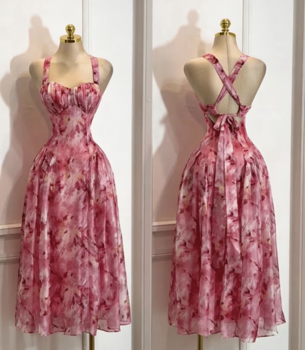 Pink floral midi dress